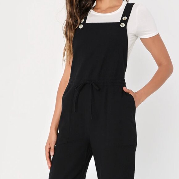 Lulu's Black Drawstring Wide-Leg Jumpsuit - Picture 1 of 2